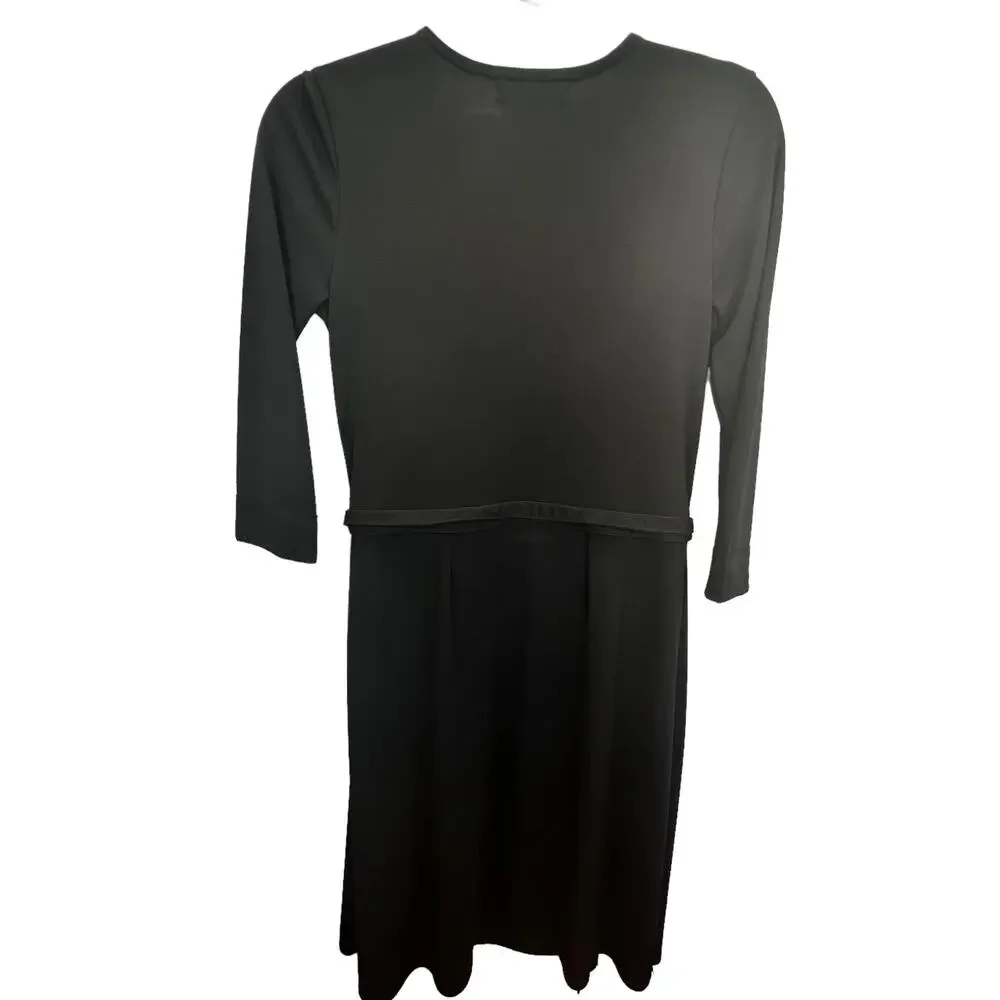 Sigrid Olsen Black Long Sleeve Wrap Dress Classic Style Neutral Office Classic - Picture 4 of 8